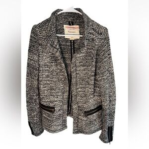 Anthropologie CARTONNIER Knit Open Blazer Jacket Black White Women’s Size L